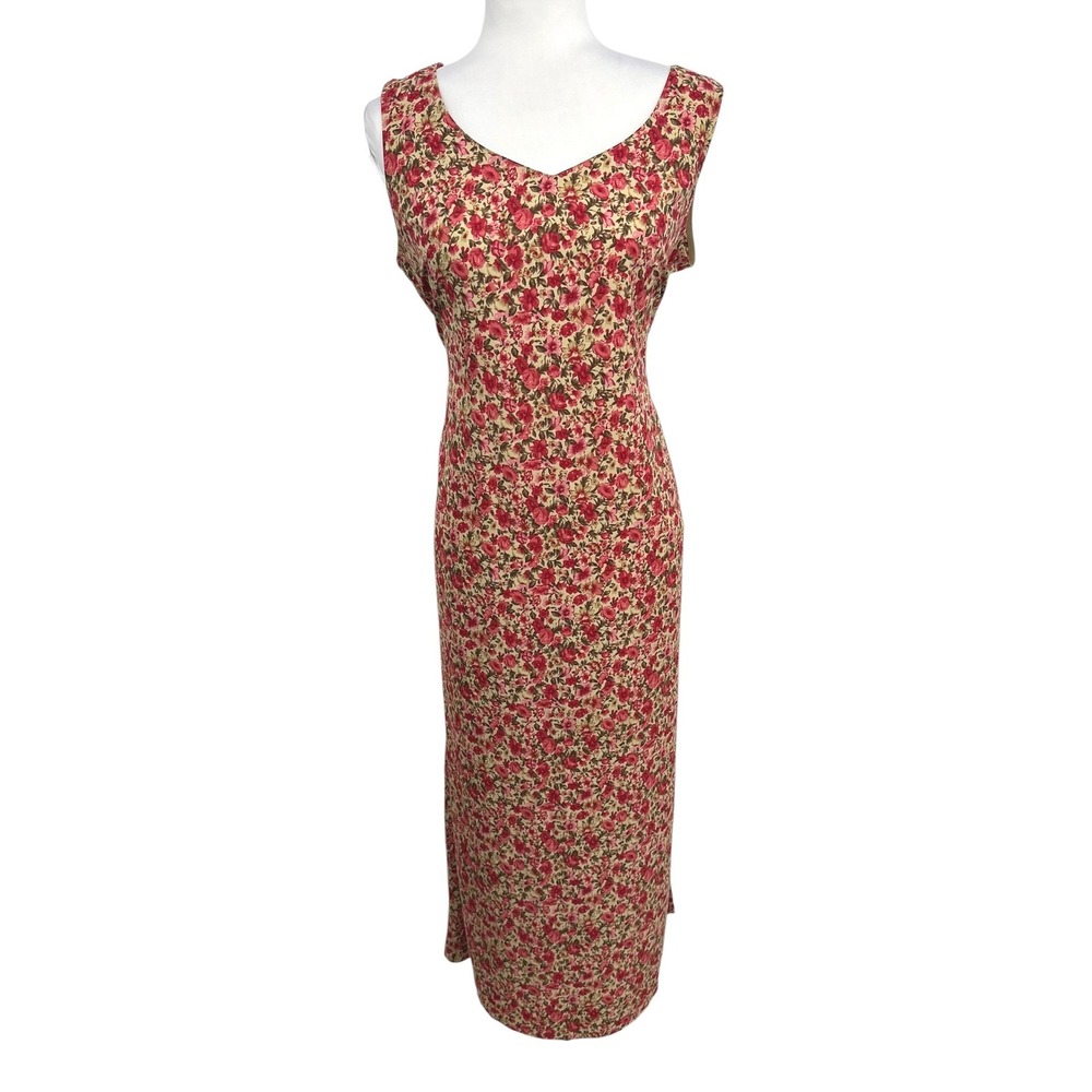 Vtg Norton McNaughton Dress Large Floral 90s Maxi Tie Back Cottagecore Romantic